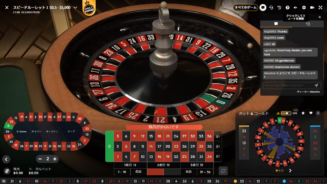 スピードルーレットのプレイ画面