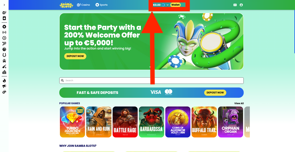 マイアカウントにログイン後、「入金」（Deposit）ボタンをクリック