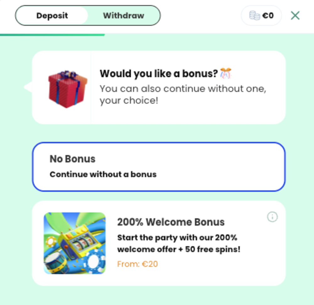 初回入金ボーナスの選択